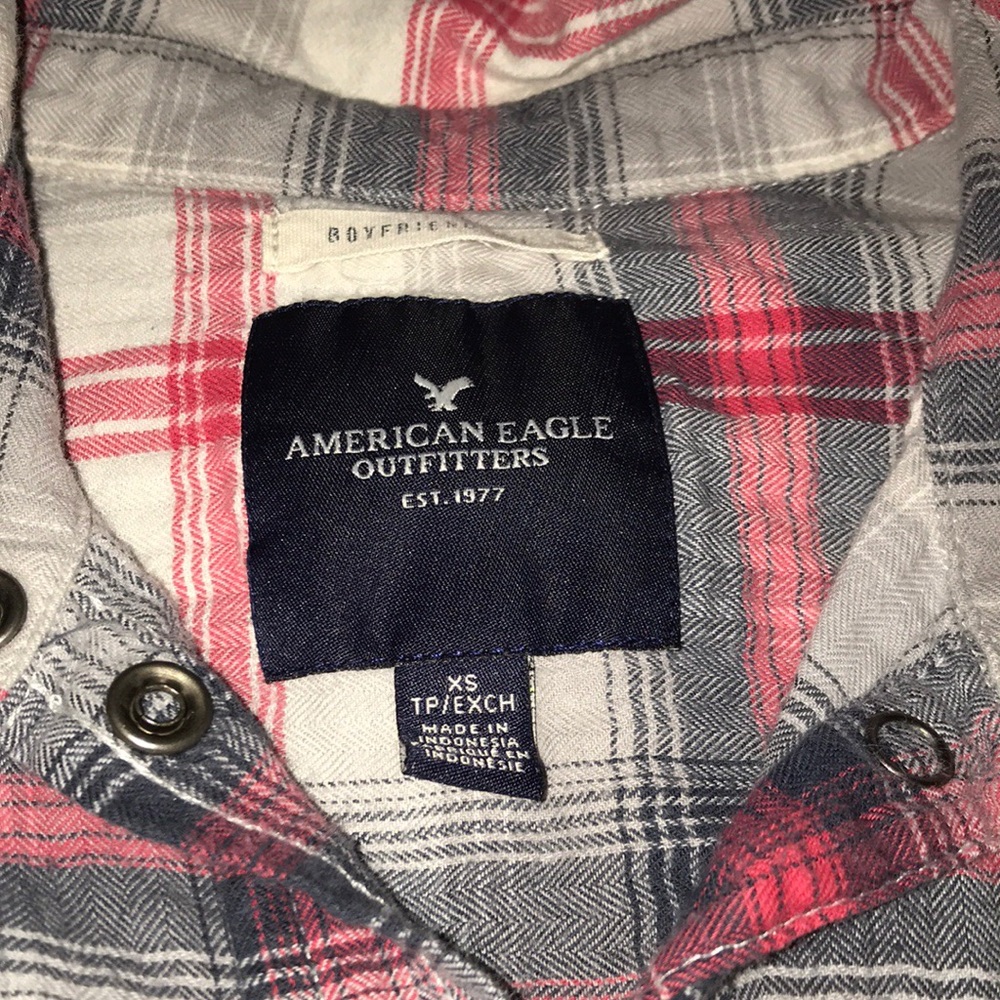 Black and red American eagle button up